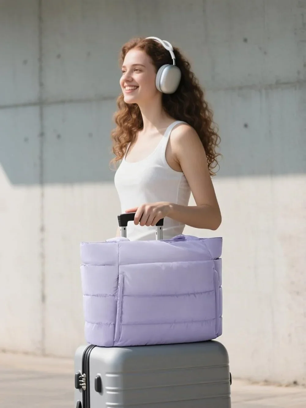👜Women's Purple Puffer Tote Bag 16 Pockets Work Gym Travel Laptop Handbag